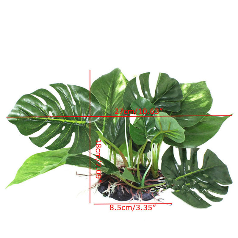 Suitable for a Reptile Box, Simulation Plant, Aquatic Plant, Simulation Ornaments Fish Tank Landscaping Ornamental Plants, Monstera, glass vase, no water required