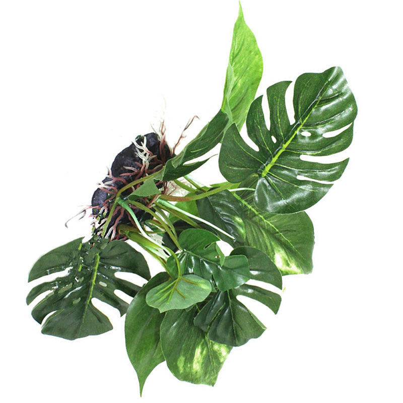 Suitable for a Reptile Box, Simulation Plant, Aquatic Plant, Simulation Ornaments Fish Tank Landscaping Ornamental Plants, Monstera, glass vase, no water required