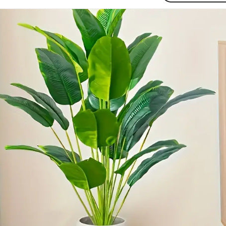 Simulation lush plant 12-24 leaves, tall faux plant, indoor garden, variegated leaves