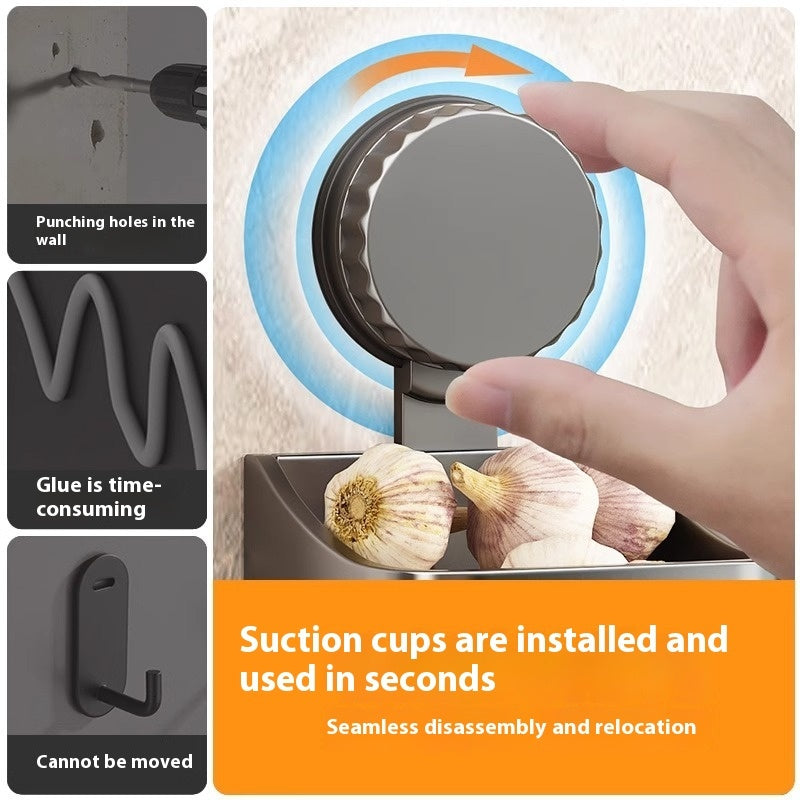 Onion, Ginger and Garlic Storage Box Wall-mounted Suction Cup Storage Rack, smart storage, tidy kitchen, clear benches
