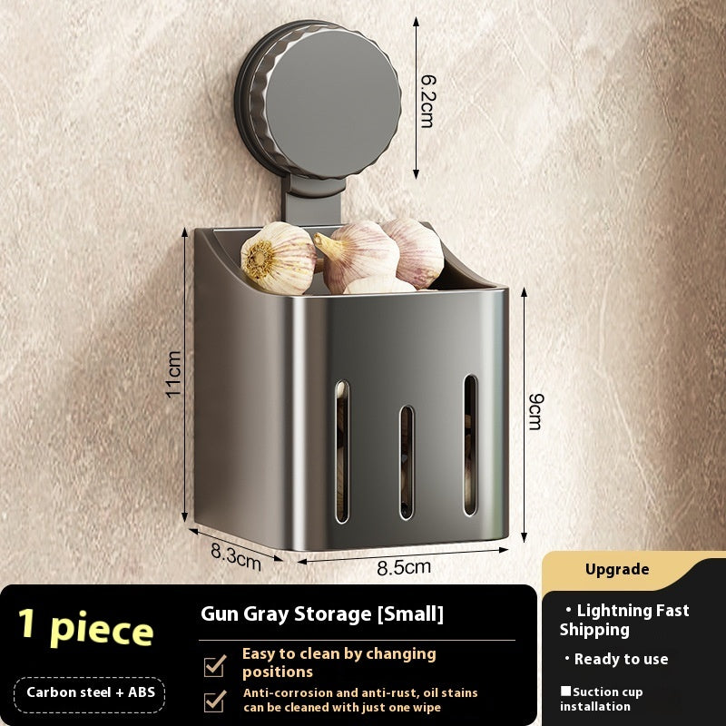 Onion, Ginger and Garlic Storage Box Wall-mounted Suction Cup Storage Rack, smart storage, tidy kitchen, clear benches