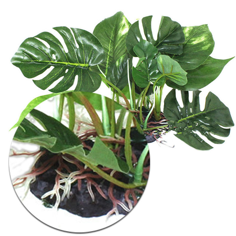 Suitable for a Reptile Box, Simulation Plant, Aquatic Plant, Simulation Ornaments Fish Tank Landscaping Ornamental Plants, Monstera, glass vase, no water required