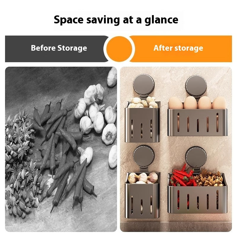 Onion, Ginger and Garlic Storage Box Wall-mounted Suction Cup Storage Rack, smart storage, tidy kitchen, clear benches