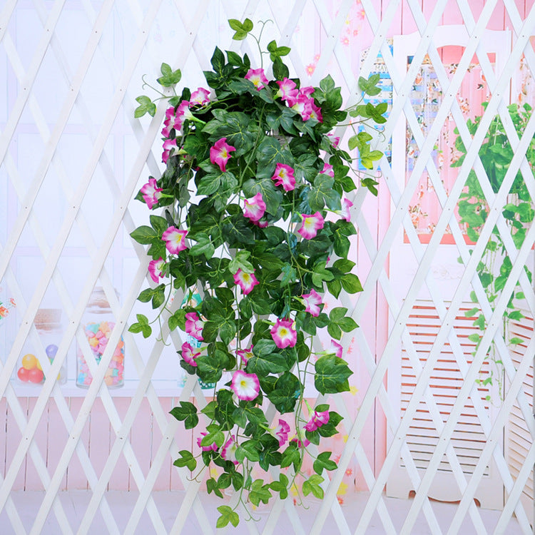 Simulation Plant, Melbourne Cup decor, Morning Glory, hanging basket blooms, Wall Hanging plant, faux plant elegance