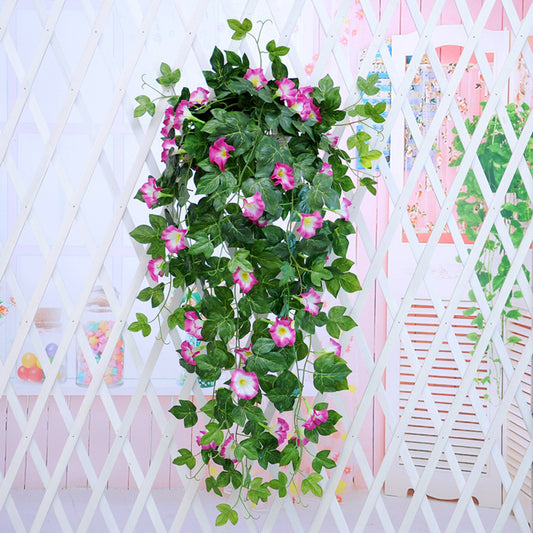 Simulation Plant, Melbourne Cup decor, Morning Glory, hanging basket blooms, Wall Hanging plant, faux plant elegance