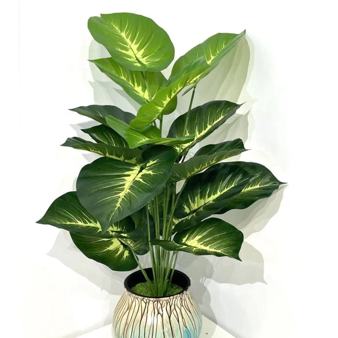 Simulation lush plant 12-24 leaves, tall faux plant, indoor garden, variegated leaves