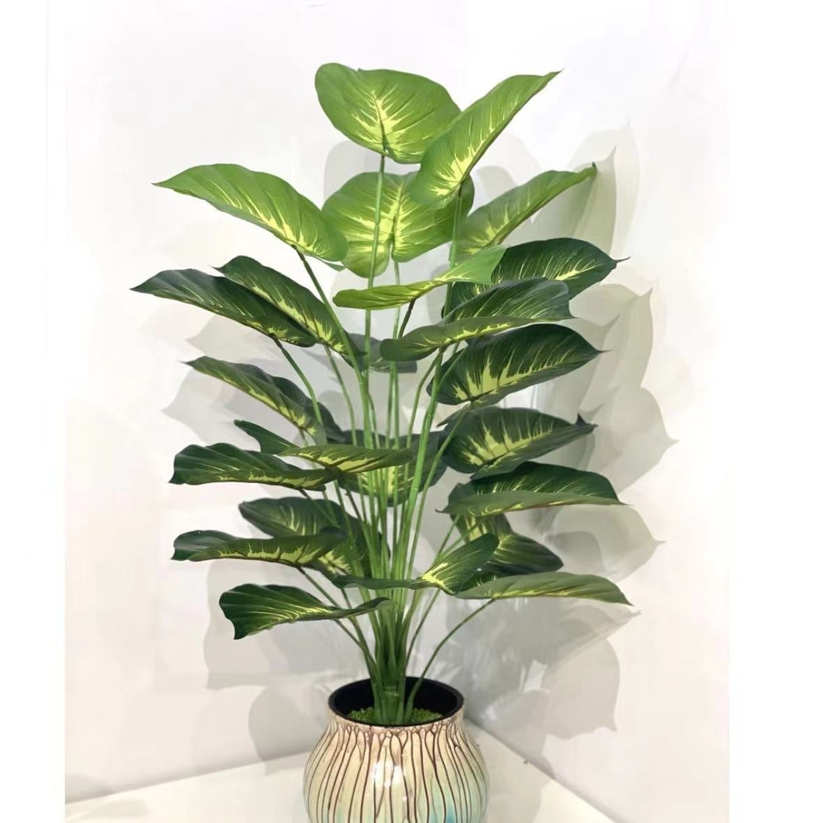 Simulation lush plant 12-24 leaves, tall faux plant, indoor garden, variegated leaves