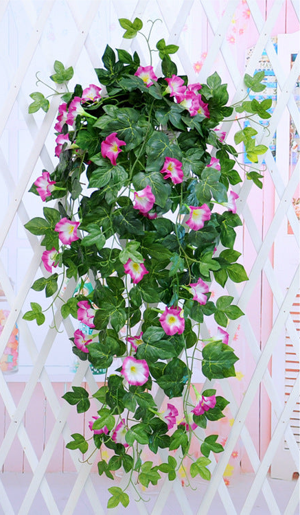 Simulation Plant, Melbourne Cup decor, Morning Glory, hanging basket blooms, Wall Hanging plant, faux plant elegance