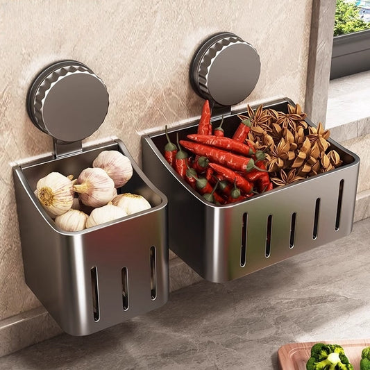 Onion, Ginger and Garlic Storage Box Wall-mounted Suction Cup Storage Rack, smart storage, tidy kitchen, clear benches
