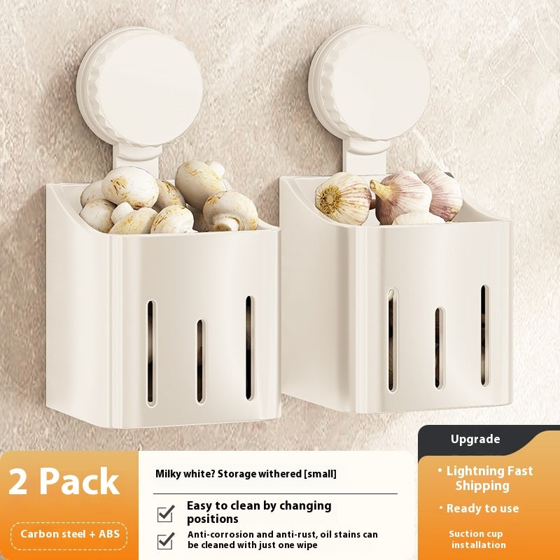 Onion, Ginger and Garlic Storage Box Wall-mounted Suction Cup Storage Rack, smart storage, tidy kitchen, clear benches