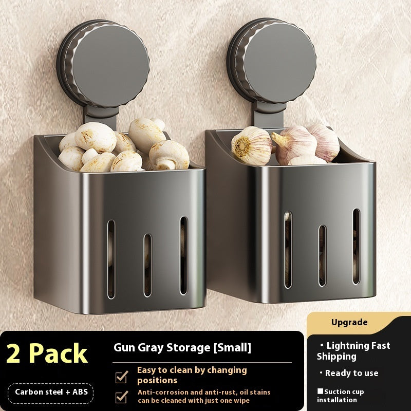 Onion, Ginger and Garlic Storage Box Wall-mounted Suction Cup Storage Rack, smart storage, tidy kitchen, clear benches