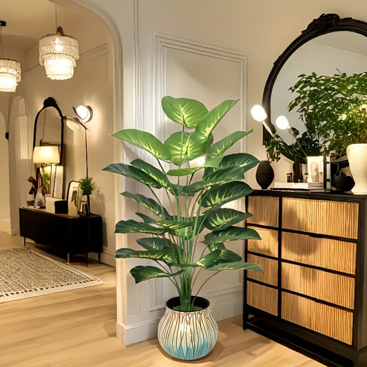 Simulation lush plant 12-24 leaves, tall faux plant, indoor garden, variegated leaves