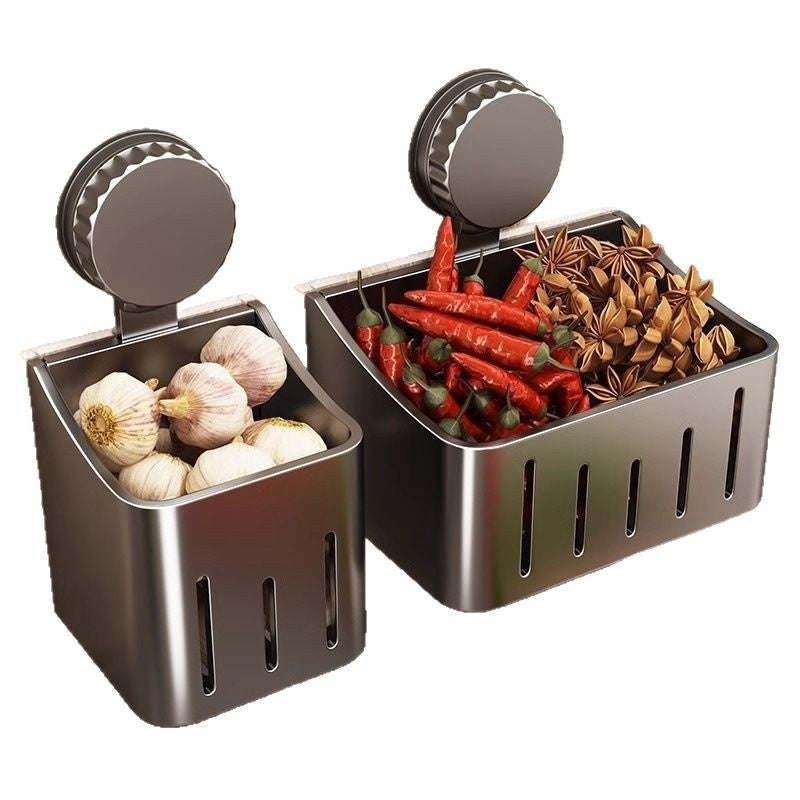 Onion, Ginger and Garlic Storage Box Wall-mounted Suction Cup Storage Rack, smart storage, tidy kitchen, clear benches