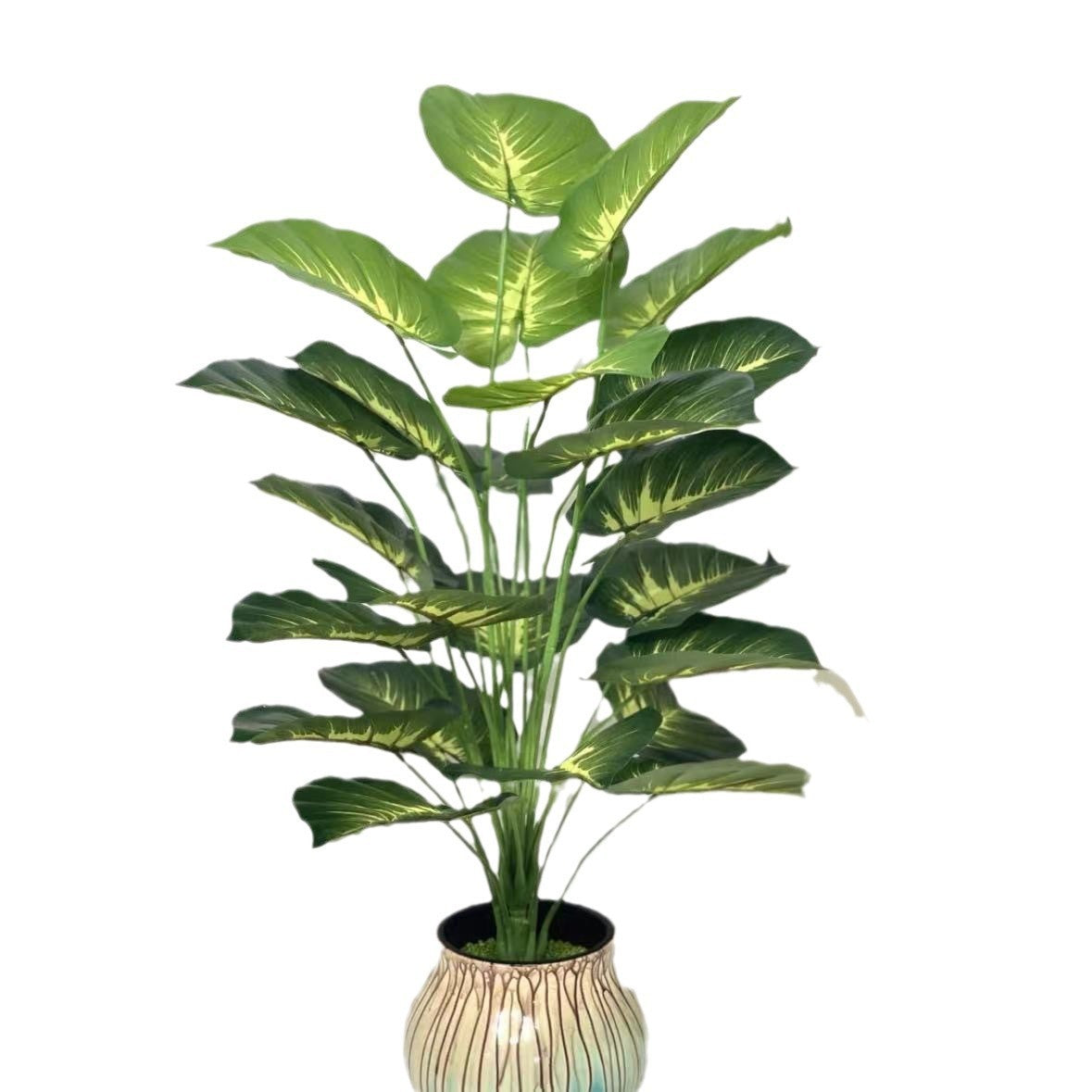 Simulation lush plant 12-24 leaves, tall faux plant, indoor garden, variegated leaves