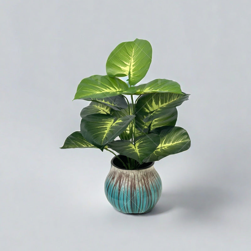 Simulation lush plant 12-24 leaves, tall faux plant, indoor garden, variegated leaves